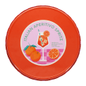 Back of Round metal serving tray with Italian Aperitivo Spritz design featuring cocktail and oranges