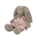Plush bunny toy with floppy ears, wearing a pink dress