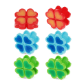 Six bright flower-shaped bag clips in blue, red, and green