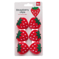 Pack of six strawberry-shaped bag clips in red with green leaves