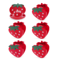 Six strawberry-shaped bag clips in red with green leaves