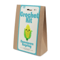 Crochet kit front packaging with printed sweetcorn design