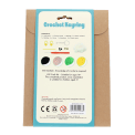 Crochet kit back packaging with safety warnings descriptions