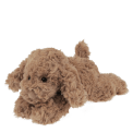 Brown plush dog toy lying down with floppy ears and soft fur