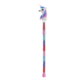 Unicorn stacking crayon with a white unicorn topper and colourful crayon segments.