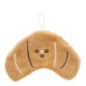 Brown kitchen cloth shaped like a croissant with hanging loop