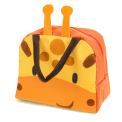 Orange lunch bag with dark brown handles and a cute giraffe face design on the front and two giraffe horns at the top