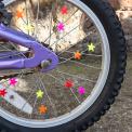 star-shaped bicycle spoke in different colour fixed in bicycle spoke