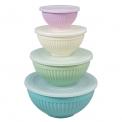 Set Of 4 Ridged Melamine Stacking Bowls With Lids