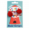 Red Pom Pom Hair Grips