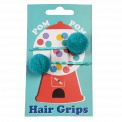 Turquoise Pom Pom Hair Grips