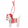 Wooden Christmas decoration white Scottie dog back side