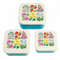 Three plastic snack boxes large medium small featuring wild flower pattern