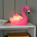 Pink flamingo night light shown with light on