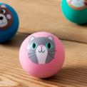 Pink bouncy ball with a cat face design