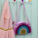 Children’s glitter rainbow handbag with colourful arcs and a pink strap