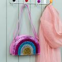 Children’s glitter rainbow handbag with colourful arcs and a pink strap
