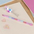 Unicorn stacking crayon with a white unicorn topper and colourful crayon segments.