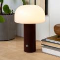 USB lamp with a white dome shade and brown base