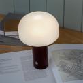 USB lamp with a white dome shade and brown base