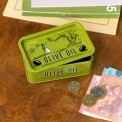 Mini storage tin with an olive oil illustration on the front.