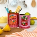 Set of two retro-style storage tins with marmalade and wild strawberry preserve designs