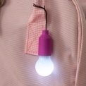 pink mini LED light bulb keyrings with black loop cords