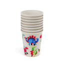 Pack of eight paper cups with colourful baby dinosaur design.