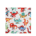 Pack of dinosaur-themed paper napkins featuring colorful cartoon dinosaurs on a white background.