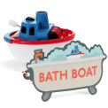 Wind-up bath toy shaped like a boat with tag