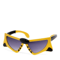 sunglasses with yellow tiger design, black stripes, and dark lenses.