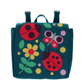 Blue children’s backpack with colourful ladybugs, flowers and a butterfly design.