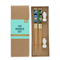 Cat-themed chopsticks set with two ceramic rests in a gift box.