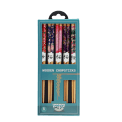 Box of five pairs of wooden chopsticks with colorful floral designs