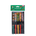 Set of five pairs of colorful chopsticks with cute animal and fruit designs in a packaging