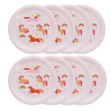 Eight unicorn paper plates with colourful unicorn and rainbow design.