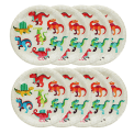 Eight dinosaur paper plates with colourful dinosaur illustrations.