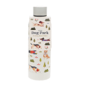 stainless‑steel water bottle decorated with colourful illustrations of playful dogs,
