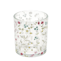 Clear glass candle holder with delicate floral design 