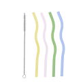 Four wiggly glas straws in different colour and cleaning brush.