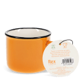 Espresso mug in orange with tag.