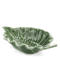 Green ceramic leaf-shaped trinket dish