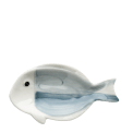 Blue and white ceramic fish‑shaped trinket dish.