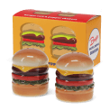 Burger‑shaped ceramic salt and pepper shakers with gift box.
