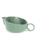 Green ceramic lemon squeezer with handle and spout