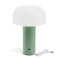 USB lamp with a white dome shade and green base.