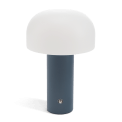 USB lamp with a white dome shade and blue base.