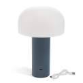 USB lamp with a white dome shade and blue base.