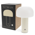 USB lamp with a white dome shade and grey base, shown next to its box