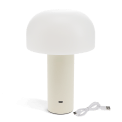USB lamp with a white dome shade and grey base.